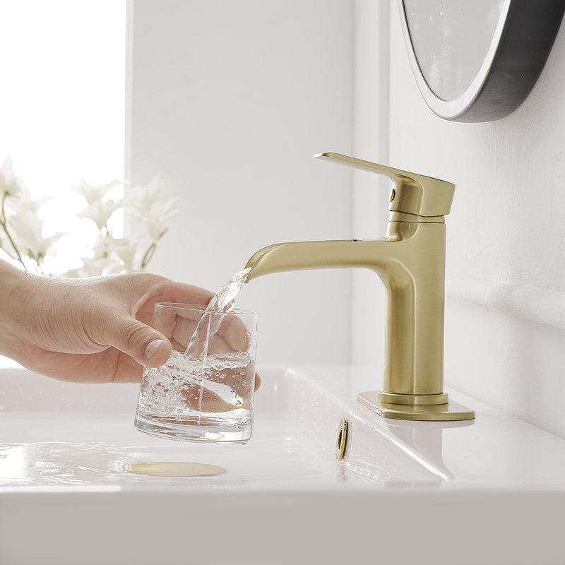 Waterfall Single Handle Single Hole Low-Arc Modern Bathroom Faucet, Brushed Gold