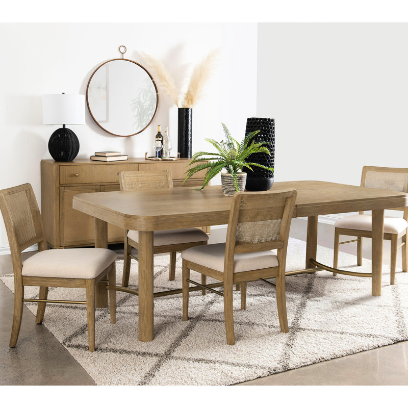 5 tables de salle à manger avec finition sable, table à tréteaux et chaises, rallonge extensible de 18 pouces pour les grands rassemblements, rallonge de style bord de mer, style