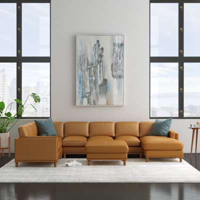 Agatina 148" Wide Leather Match Left Hand Facing Corner Sectional with Ottoman by Wade Logan