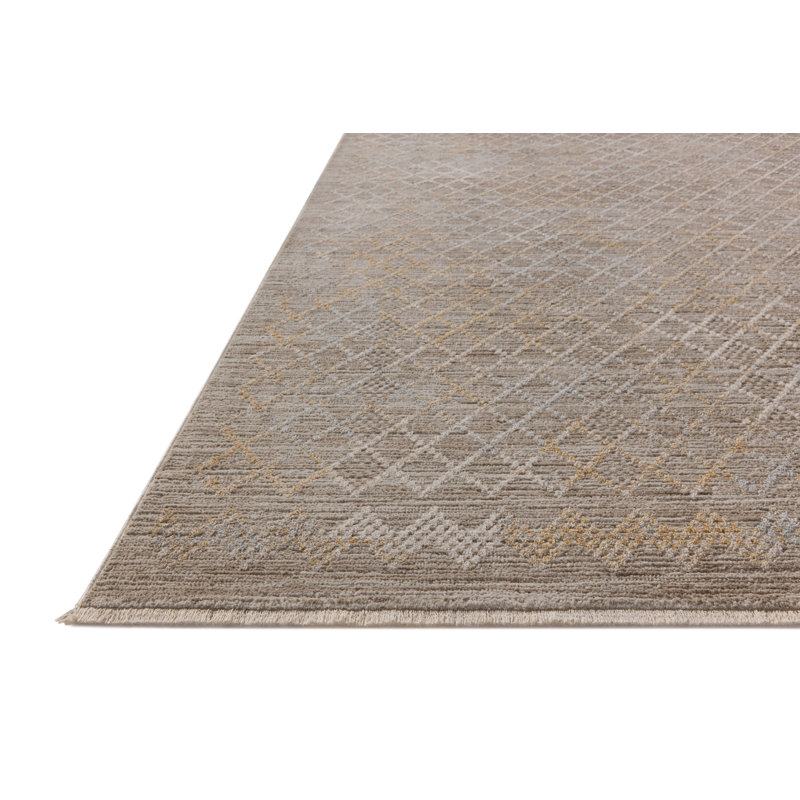 Amber Lewis Taupe Gray Geometric Polyester Area Rug with Fringe