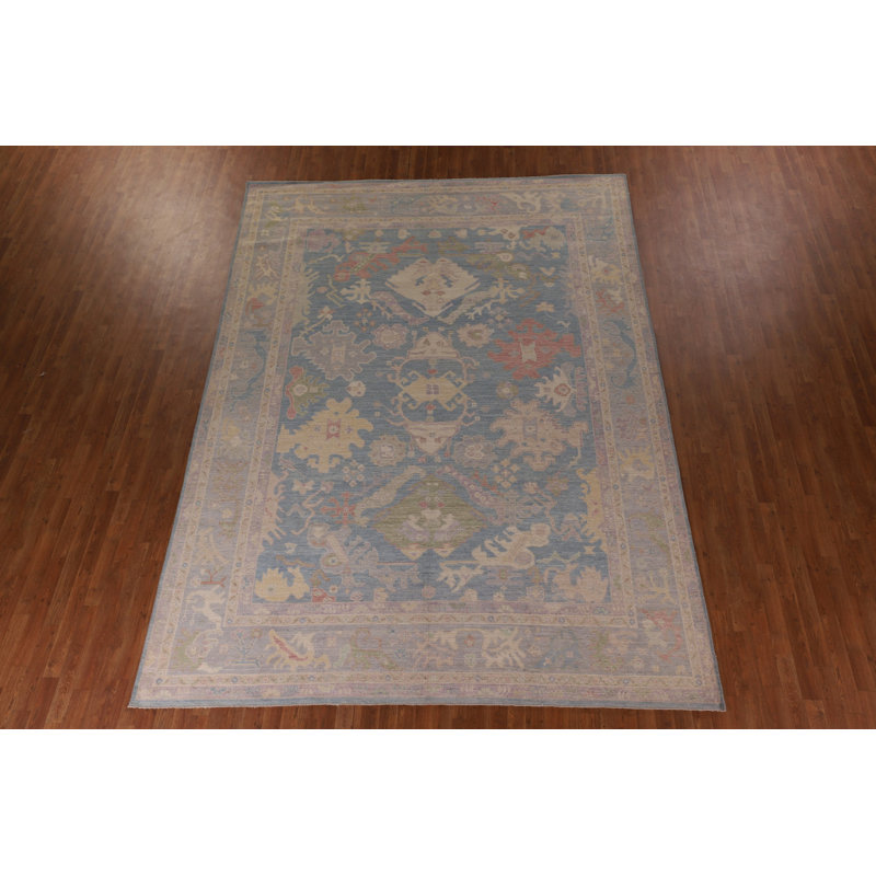 Tapis bleu teint à la main Oushak 9 x 12