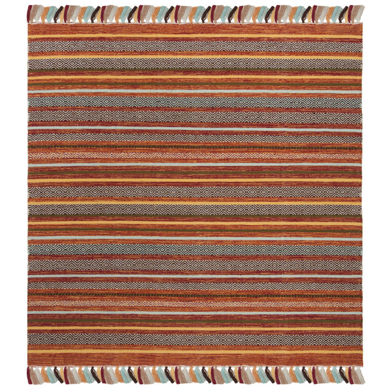 Montauk Hand Woven Cotton Striped Rug, Square 6'