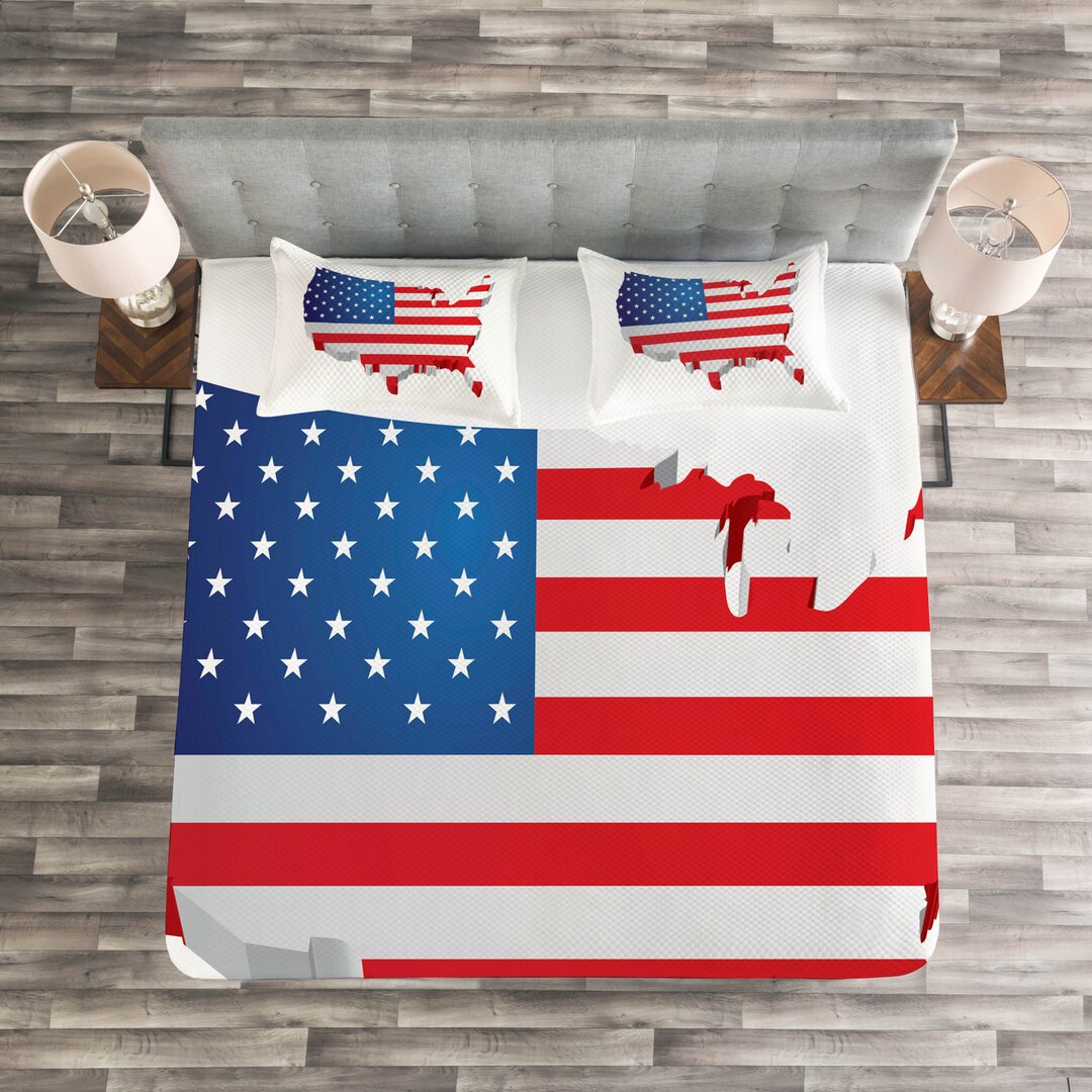 Gestepptes Bettdecken-Set, Old Glory Theme Patriotic 3D, Vereinigte Staaten von Amerika, Vermilion Nachtblau