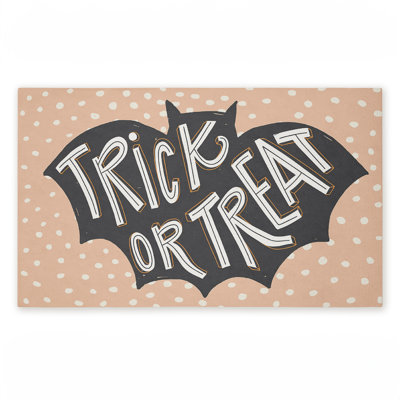 Trick Or Treat Polka Dot Bat Printed Outdoor Door Mat, design by Caroline Alfreds, 18"x30"