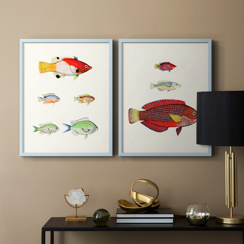 «Colorful Tropical Fish I», reproduction encadrée de qualité supérieure - prête à être accrochée - aucun clou requis - aucun clou requis