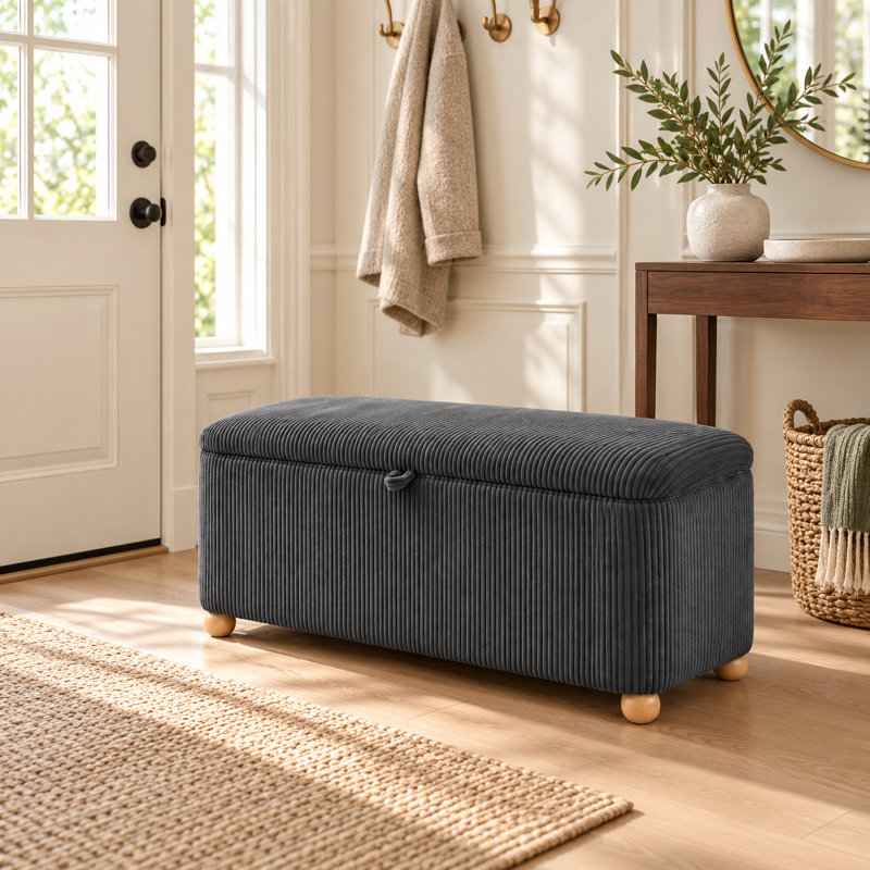 39.3 Corduroy Rectangular Storage Bench For Living Room, Dark Gray Corduroy