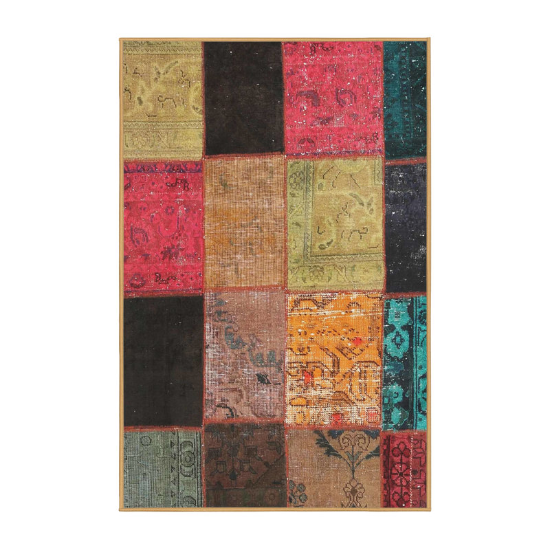 Tapis bleu/gris/rose zone contemporaine, Rectangle 2 pi x 5 pi