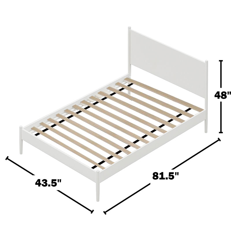 Mid-century, Twin Size, White Wooden Bed, Tapered Legs, Slat Kit, Growing , No Box Spring Needed Platform Mid-century Aesthetic, Color,