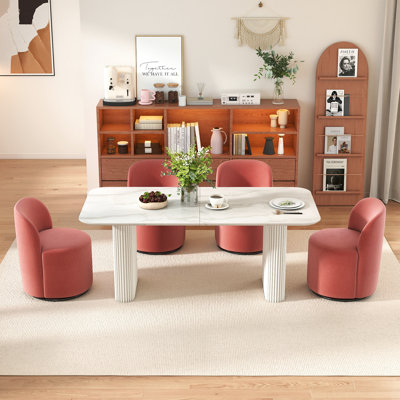 Ensemble de table de salle à manger moderne 71 po ovale avec chaises pivotantes 4/6, pieds ondulés et rotation à 360 ° pour la cuisine et la salle à manger