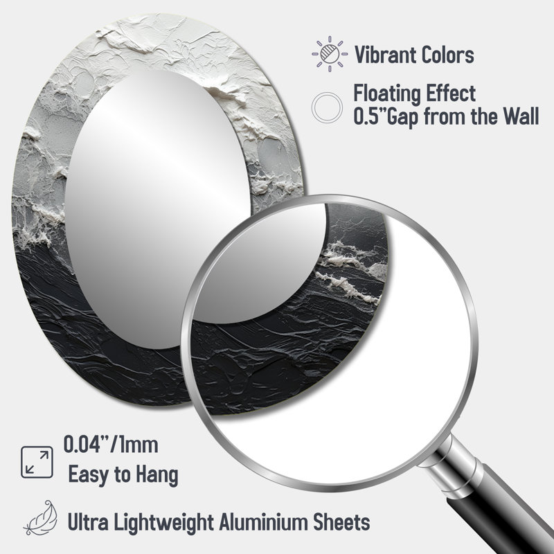 Minimalisme noir et blanc Paint Wave - Miroir mural ovale noir côtier, 40 po x 30 po