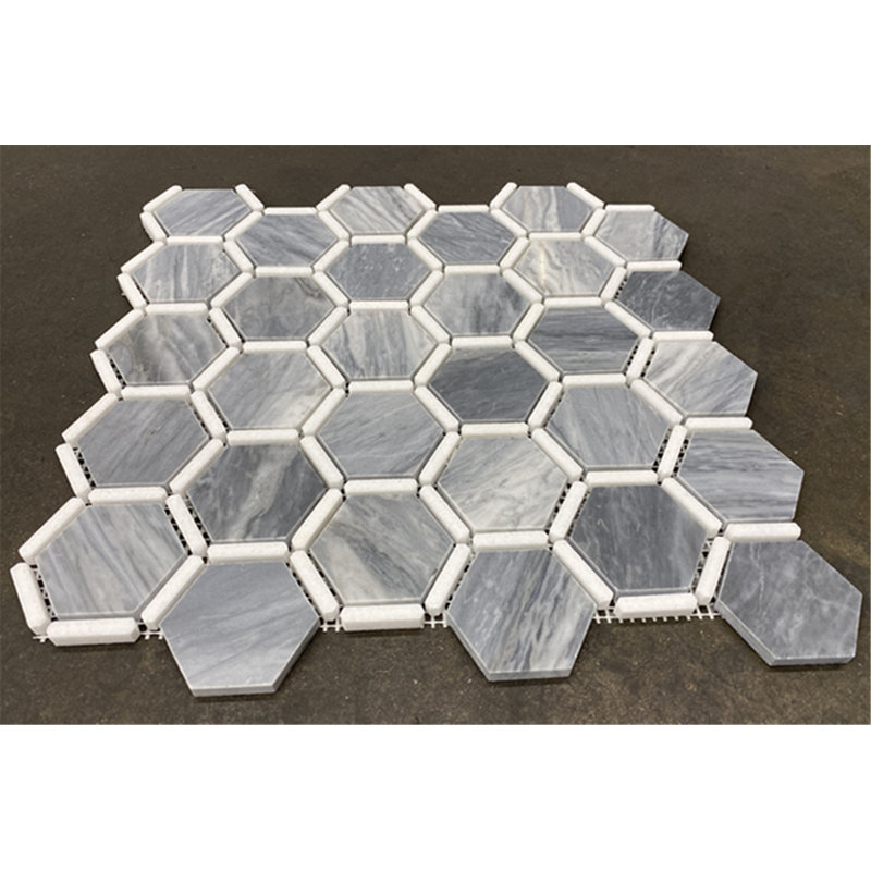 Bardiglio 12" x 12" Marble Honeycomb Mosaic Wall & Floor Tile, Light Gray