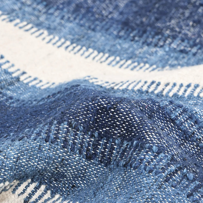 Tapis rayé bleu tissé à plat Viceme, Rectangle 8 pi x 10 pi
