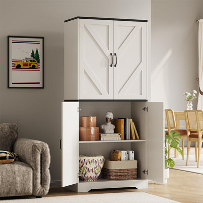 Armoire de cuisine 69 po avec 4 portes et tablettes réglables Farmhouse, autoportante pour la salle à manger et le salon
