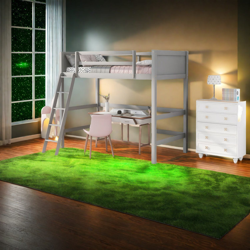Lit mezzanine simple en bois massif peu encombrant, conception moderne avec échelle