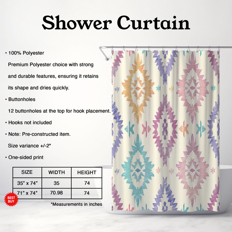 Rideau de douche 1 pièce Soft Tribal Designs, H 74 po x l 71 po