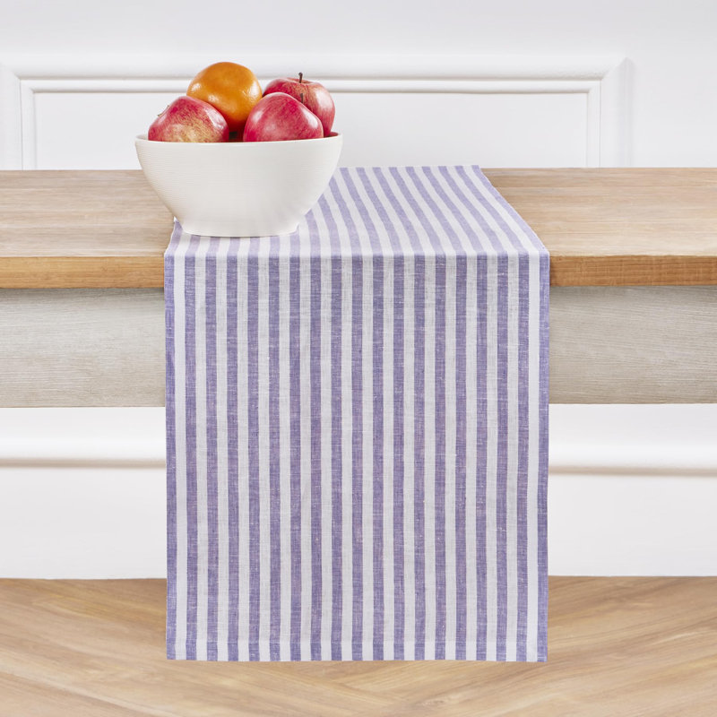 Amalfi Stripe - 100% Pure Linen Table Runner, 108" x 14", Violet/White