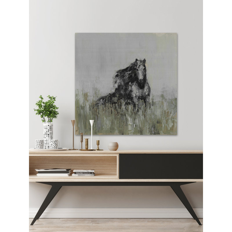 Dark Horse At The Meadow by Parvez Taj - Wrapped Canvas Print, 20cm H x 20cm W