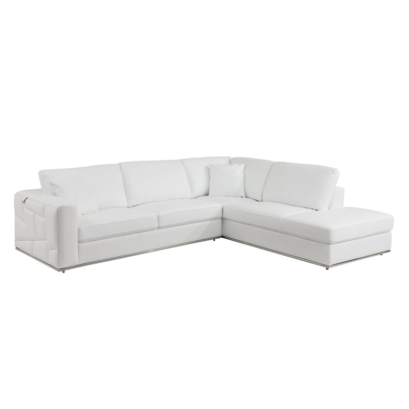 Palombo Genuine Top Grain Italian Leather Sectional, Right Hand Facing, White