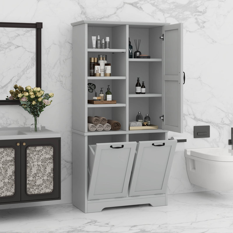 Maximize Space With Bathroom Storage Cabinet, Adjustable Shelves, Gray