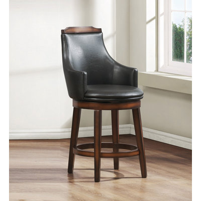 Swivel Counter Height Chairs Set Of 2, Faux Leather Upholstered Wooden Dining Furniture