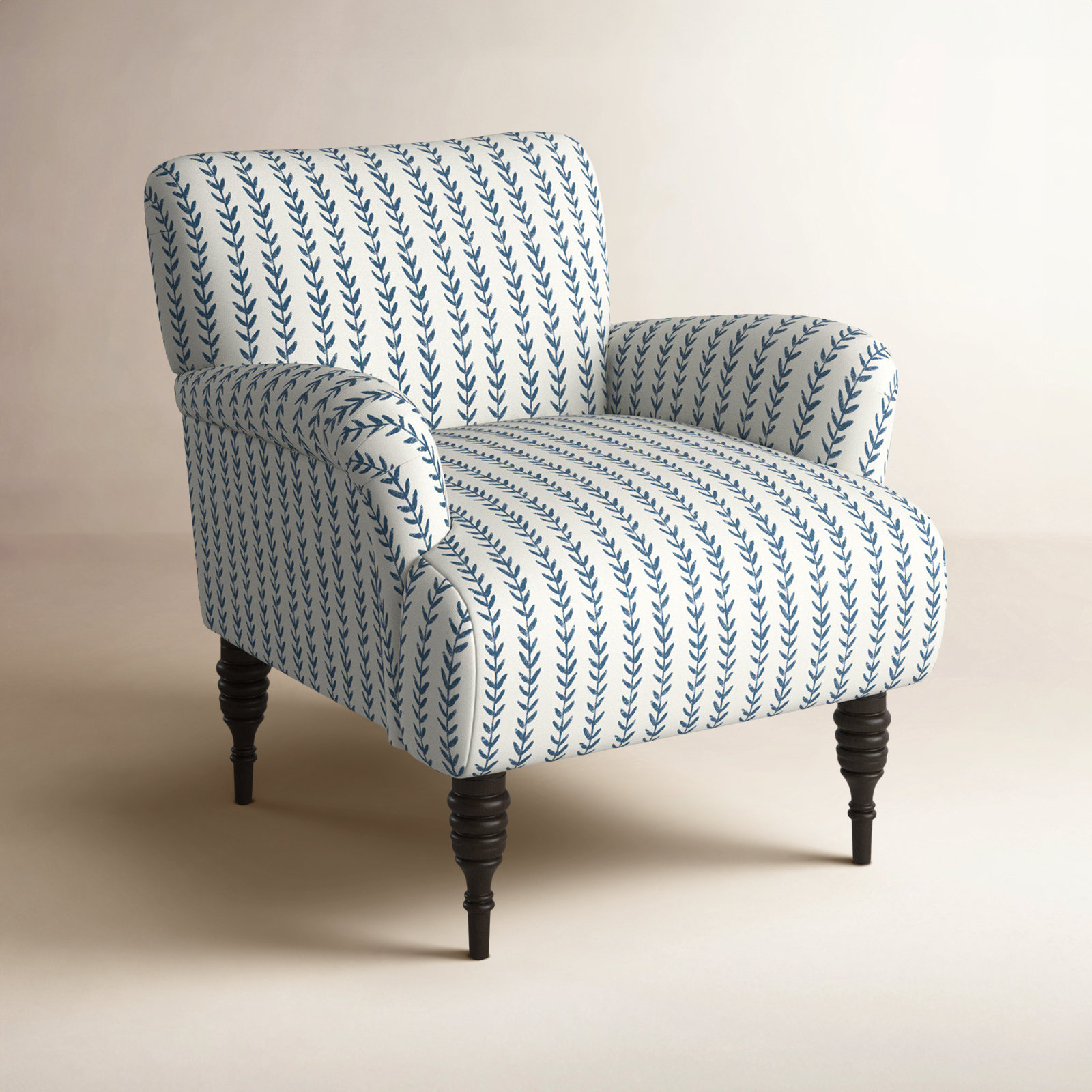 Allura Pine Cotton Armchair, Vine Stripe Dusty Blue
