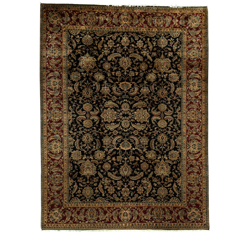 Tapis noir / rouge / brun noué à la main de haute qualité