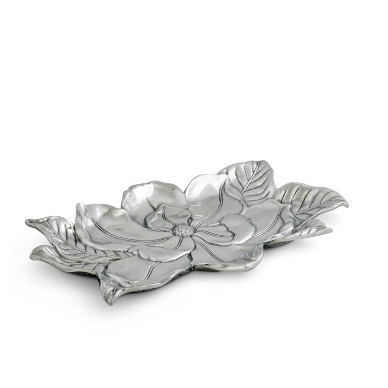 Elegant Silver Aluminum Magnolia Flower Serving Tray