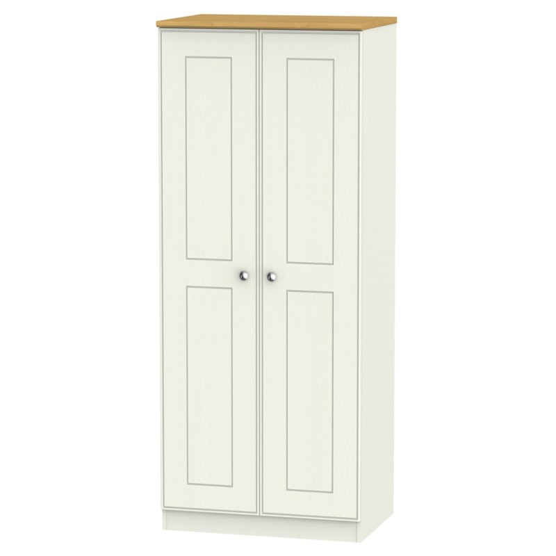 Fully Assembled Danaghy Victoria 2 Door Wardrobe, Cream Painted Wood / Oak Wood Veneer