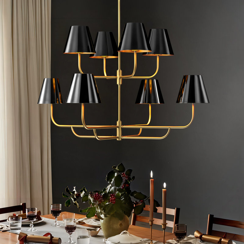 Corina 8-Light Dimmable Tiered Chandelier, Black
