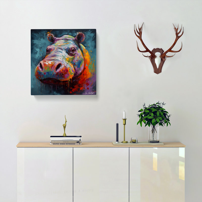 Hippo Abstract Art No.3 - Wrapped Canvas, 35cm H x 35cm W x 3cm D