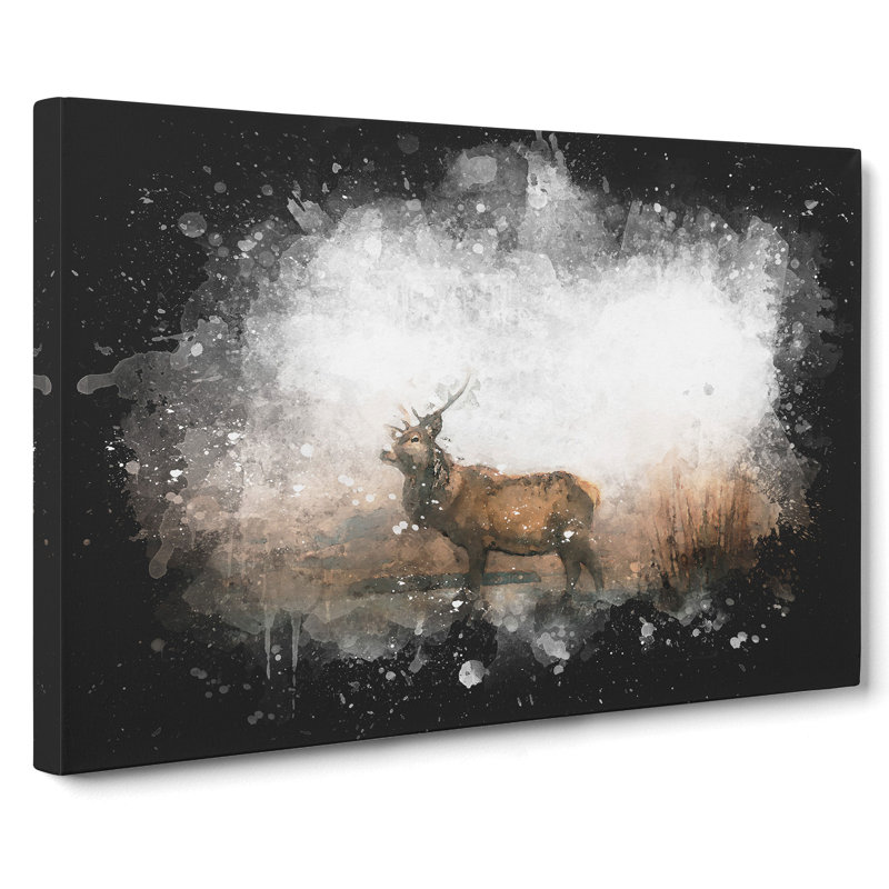 Deer Stag In The Fog - Wrapped Canvas Print, 35cm H x 50cm W x 3cm D