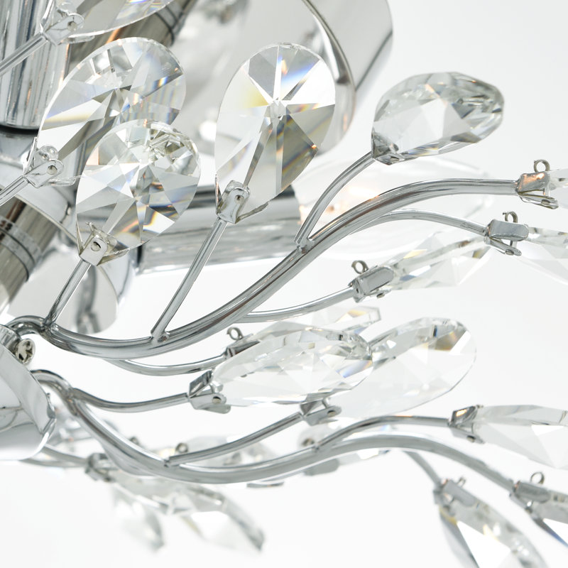 Gwenny 3 Light 16in Flush Mount Ceiling Light Fixture Chrome Finish with Crystal Leaves