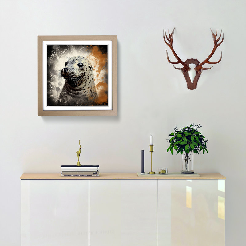 Seal Grunge No.1 - Single Picture Frame Print on Wood, Oak