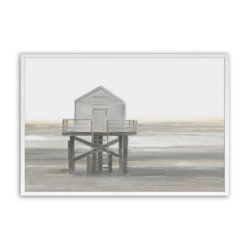 «Weathered Beach Outpost I» par Ethan Harper, reproduction d'art, H 30 po x l 40 po, Blanc
