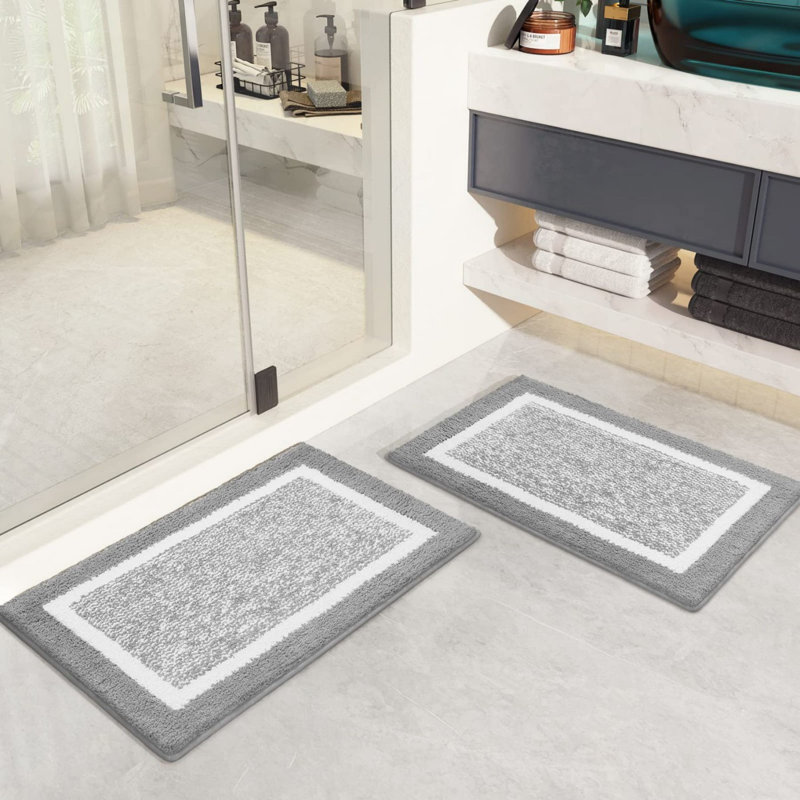 Tapis pour salle de bain en microfibre / microsuède (ensemble de 2),  L 30 po x l 20 po, Gris clair