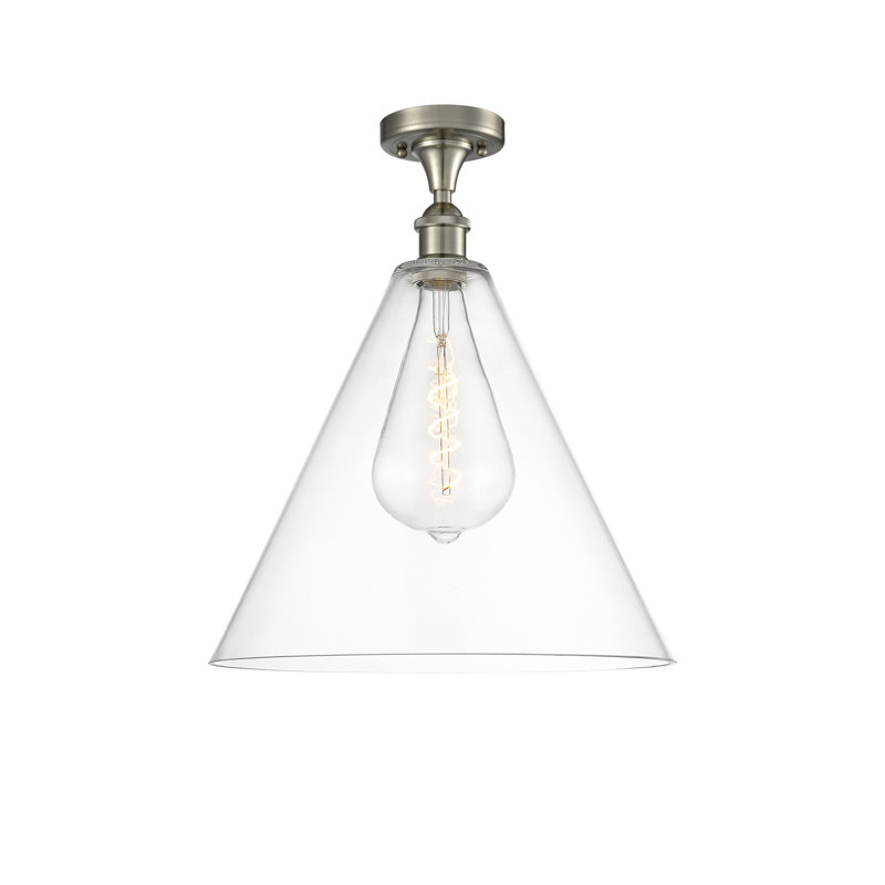 Plafonnier semi-encastré 1 lumière Anastasiea, Transparent, H 18,75 po x l 16 po x P 16 po, Nickel satiné brossé
