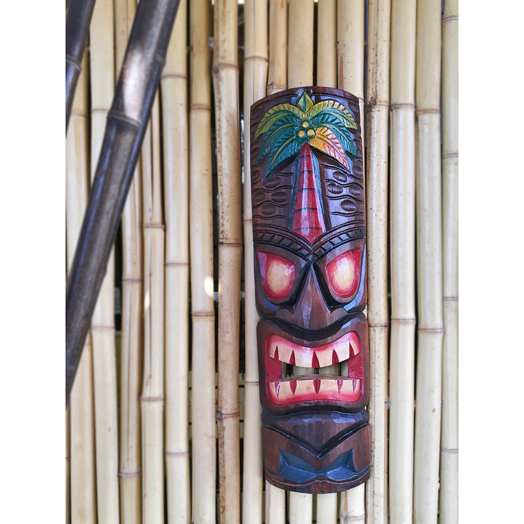 20" H Tiki Mask Palm Tree Tropical Wood Art Wall Decor Backyard X-Scapes