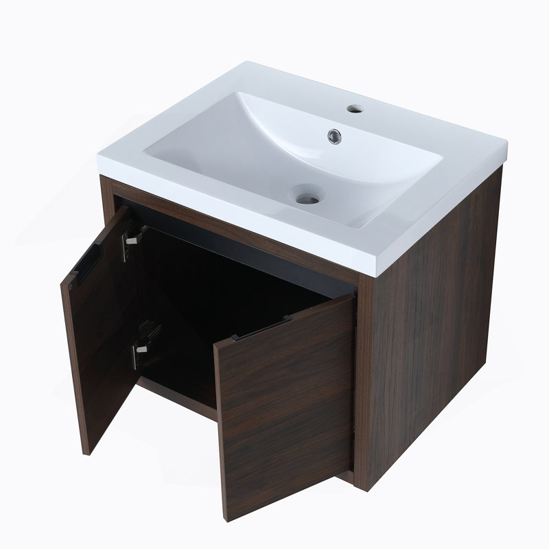 Bathroom Cabinet With Sink,Soft Close Doors,Float Mounting Design,24 Inch For Small Bathroom, Walnut