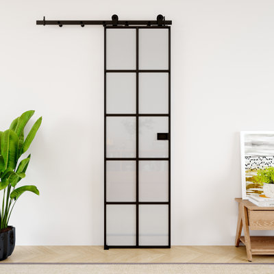Ensemble de porte de grange en verre transparent à 10 grilles en aluminium transparent, porte coulissante résistante à la corrosion avec quincaillerie incluse pour les pièces de la maison