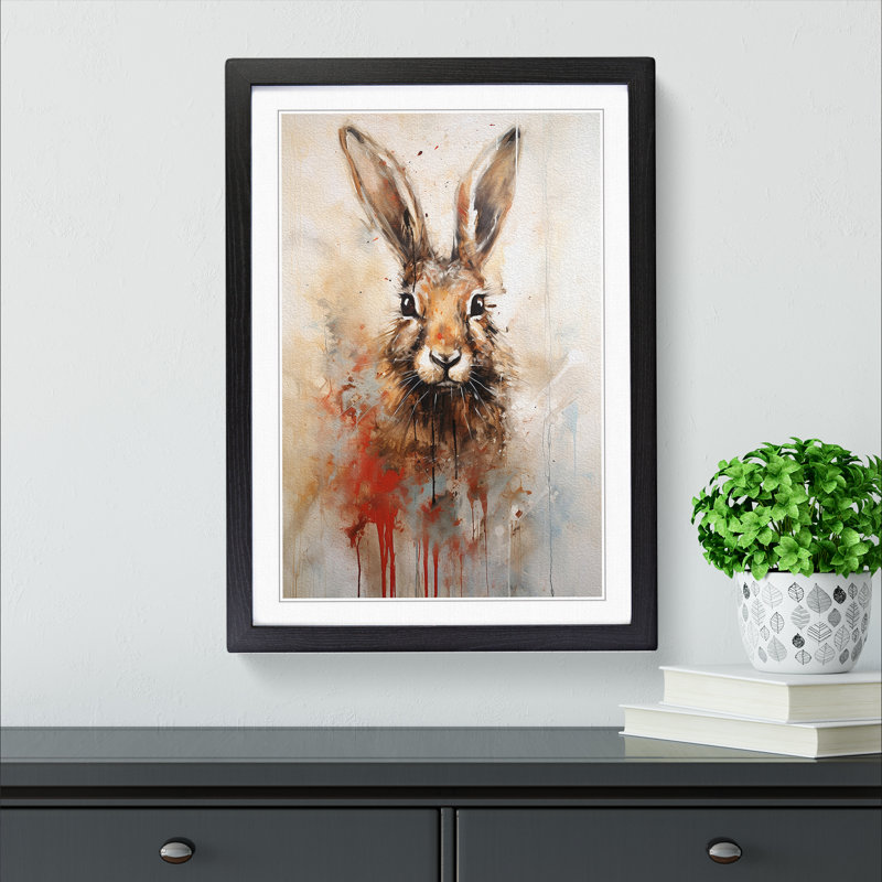Hare Gestural - Single Picture Frame Print on Wood, Black, 64cm H x 46cm W x 2cm D