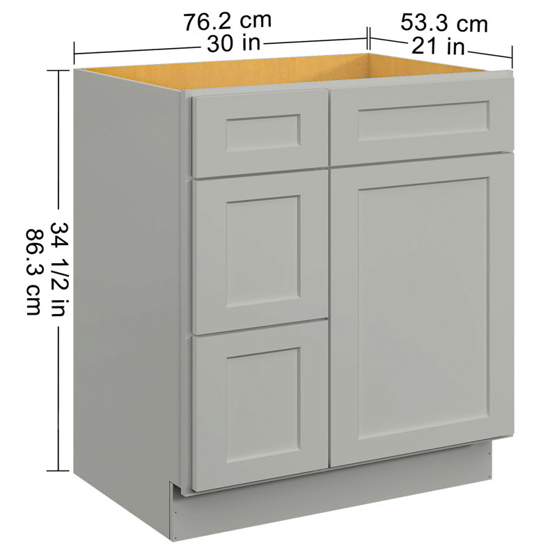 30 po L x P 21,5 po H 34,5 po Shaker gris avec meuble-lavabo avec porte gauche pour la salle de bain et la cuisine - Élégance intemporelle et entretien facile