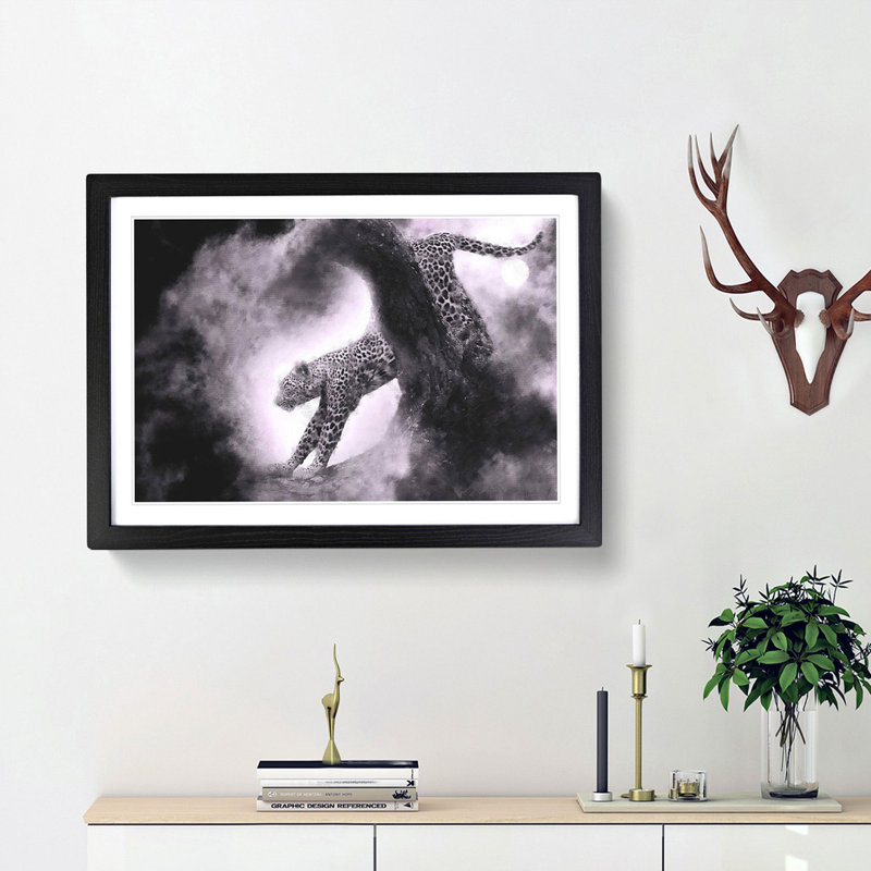 Leopard Climbing from a Tree - Picture Frame Graphic Art Print, 24cm H x 33cm W x 2cm D, Black Framed