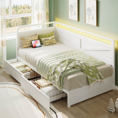 Industrial Corner Daybed With LED Lights & Storage Drawer - 900Lb Capacity by 17 Stories