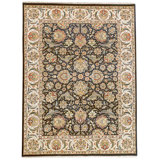 Hand Knotted Wool Area Rug in Black And Ivory