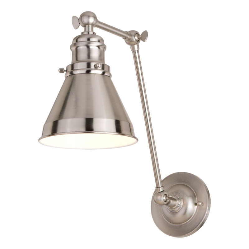 Lillias Steel Swing Arm Sconce, Satin Nickel/Matte White, 13.25" H x 6" W x 19.5" D