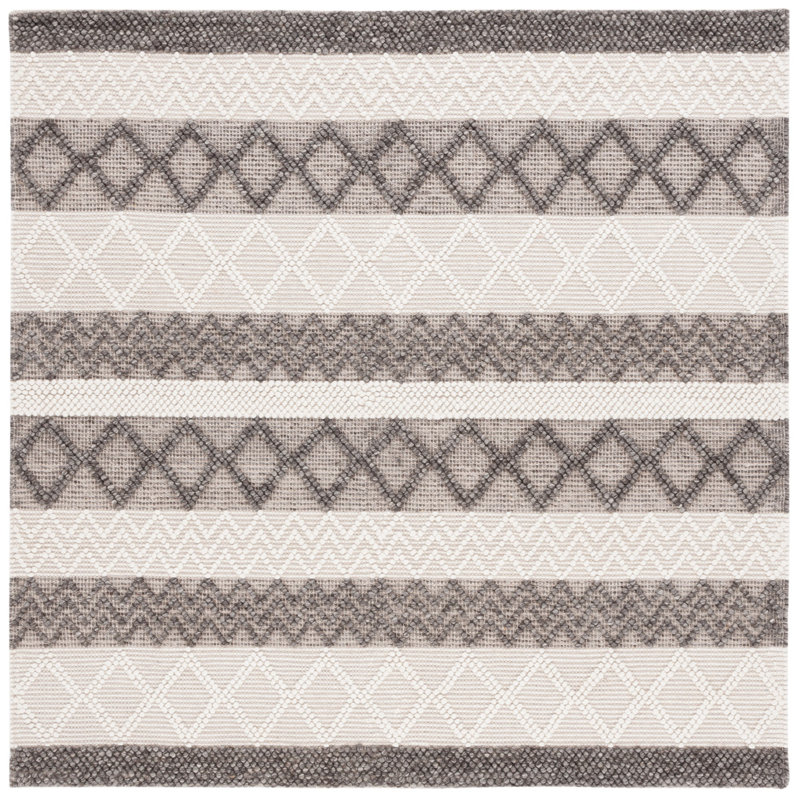 Tapis rayé en laine / coton tissé à la main Atousa, Carré 6 pi