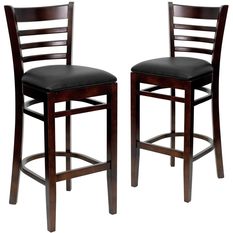 Prompton Vertical Slat Back Wooden Restaurant Barstool, Black, Walnut