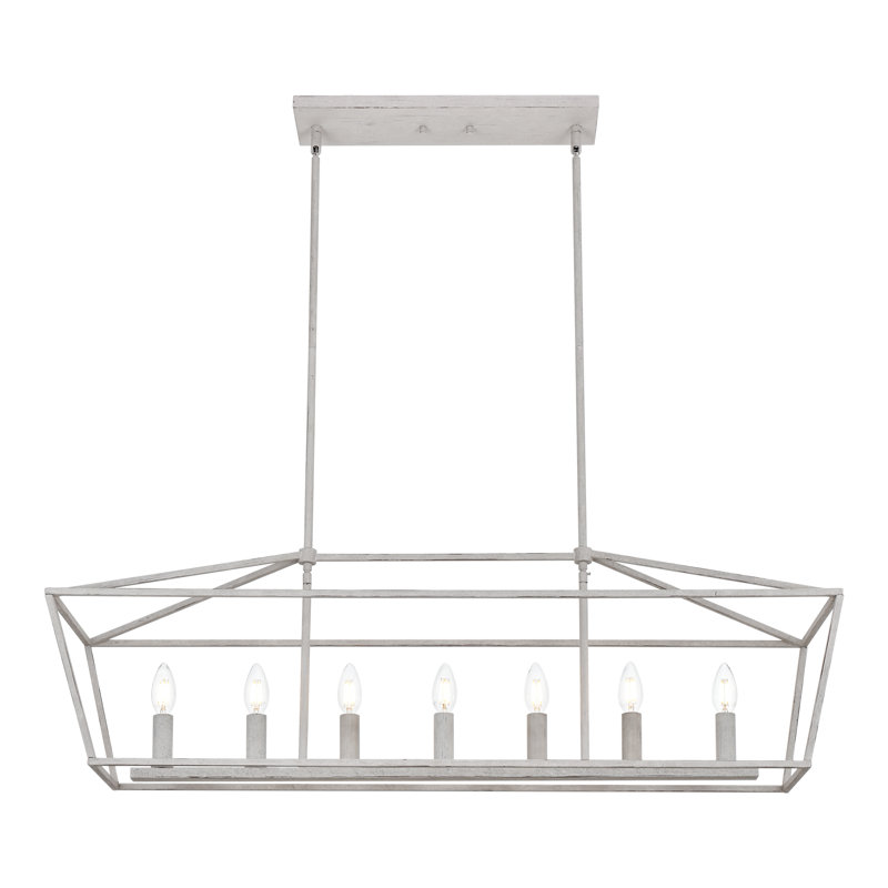 Chantrea 7 - Light Dimmable Kitchen Island Square / Rectangle Chandelier, Distressed Antique White