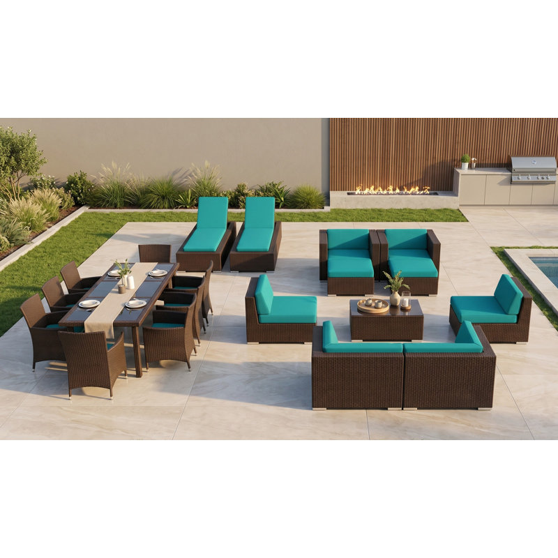Ensemble de conversation en osier Pavior, Super acrylique turquoise, Brun foncé