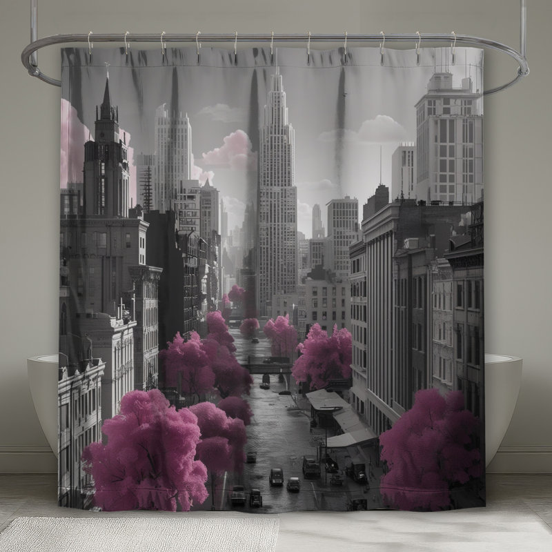 Rideaux de douche Pink Trees Cityscape, L 70 po x H 84 po